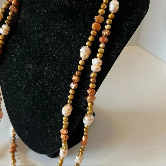Vtg Extra Long Freshwater Pearl & Coral Necklace - Picture 2 of 5